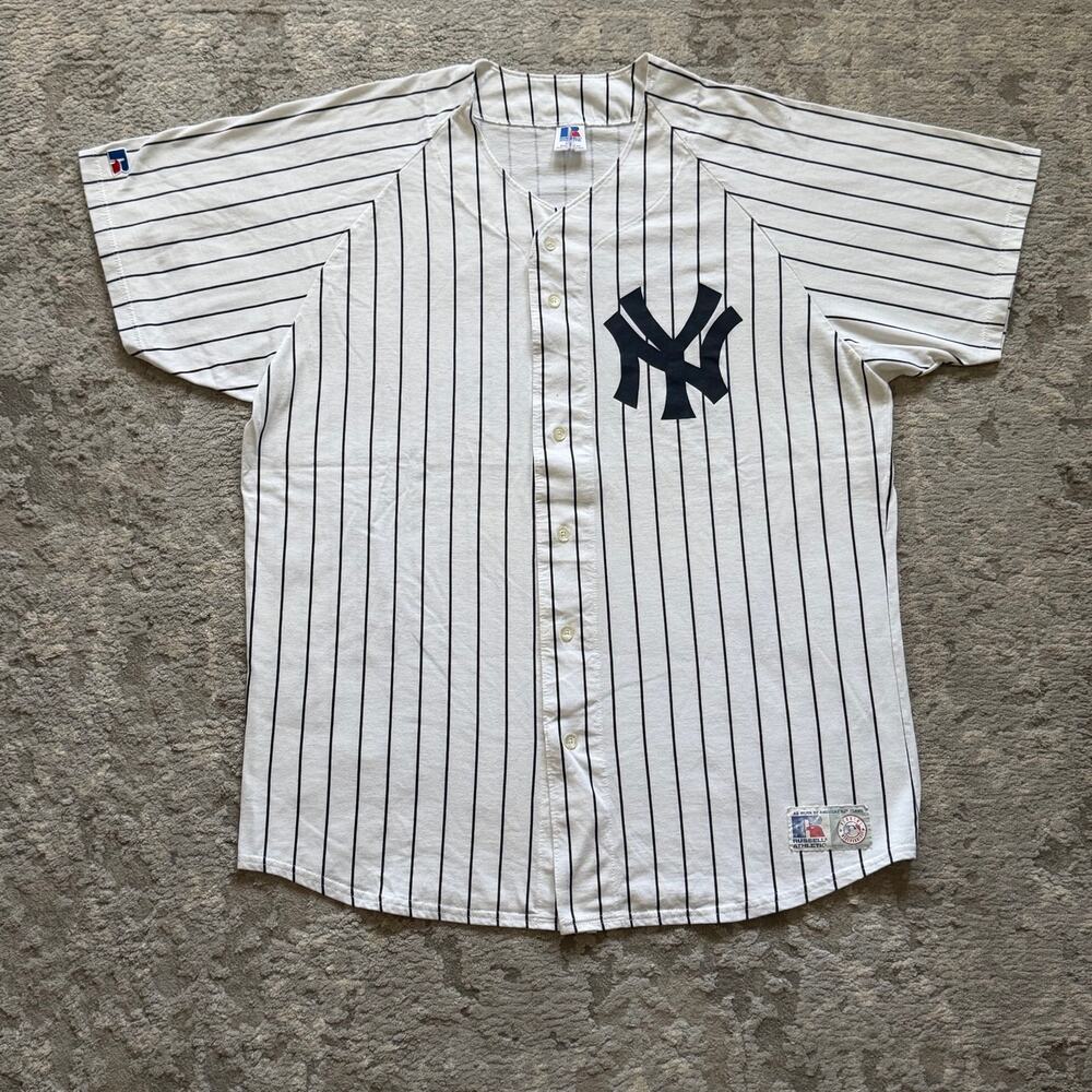 Vintage New York Yankees Russell Athletic Jersey Size XL White Pinstripe USA
